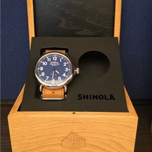 Shinola Blue Dial Watch with Tan Leather Strap